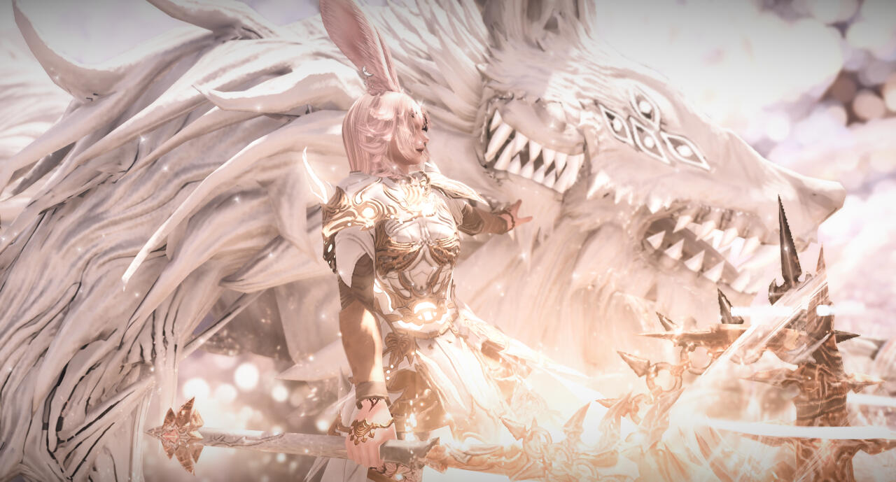 27/08/2023 Warrior of light bunny girl telling her sin eater mount to heel, gpose from 27/08/2023